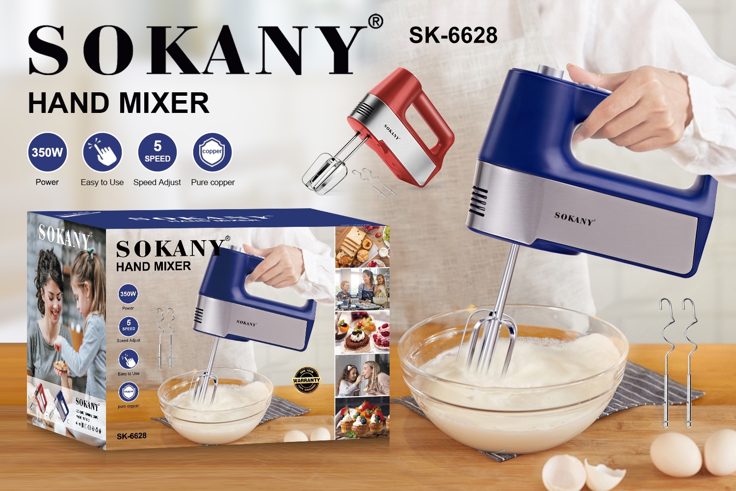 Cross-border SOKANY6628 new model egg beater, electric mixer, egg beater, cream baking, cake and dough mixer