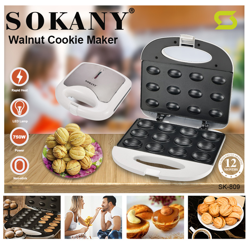 Cross-border SOKANY809 sandwich breakfast machine, household small waffle light food machine, nut machine, bread machine details Picture