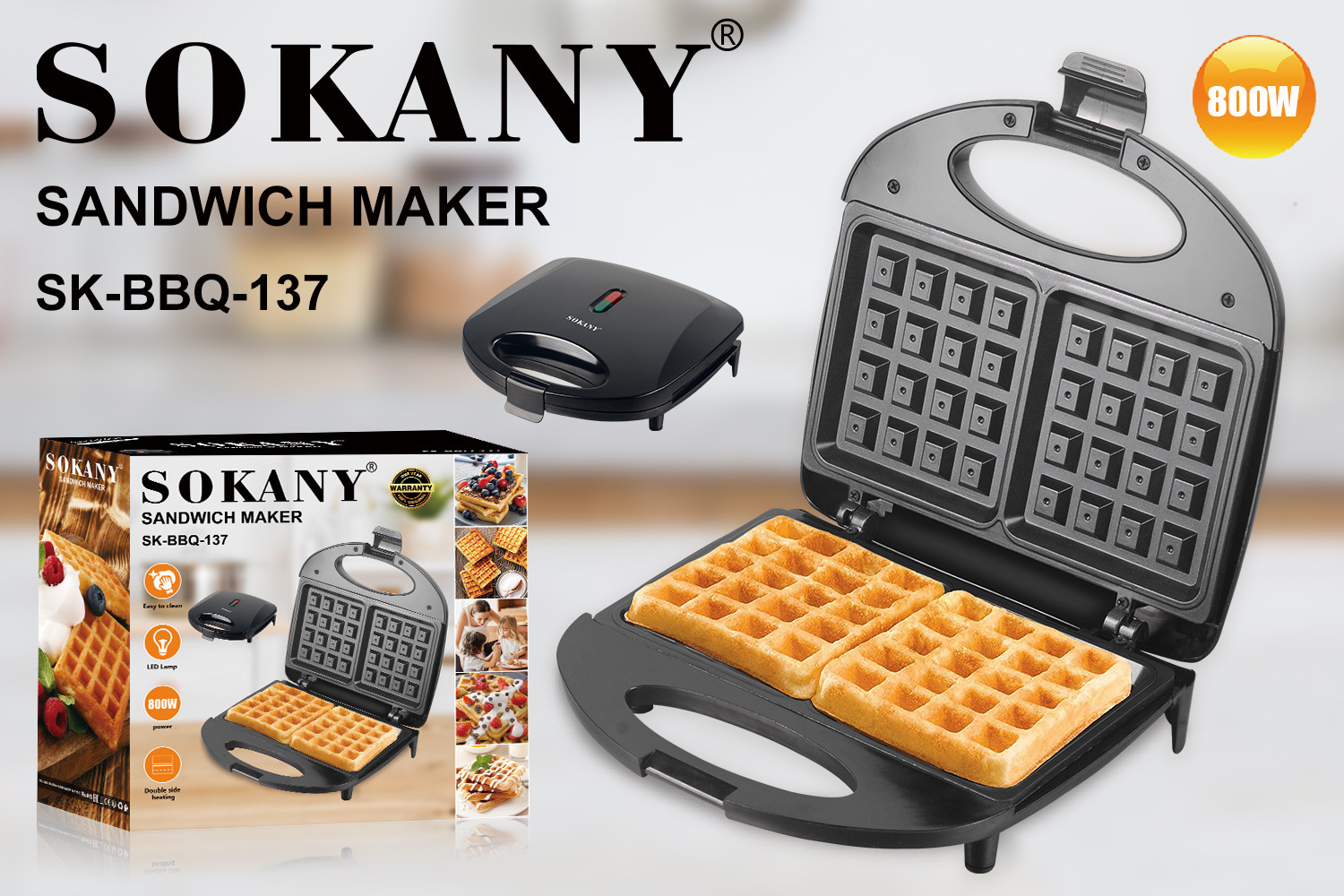 SOKANY 137 Multi-functional electric griddle waffle machine, sandwich breakfast machine, small muffin machine, Cake machine