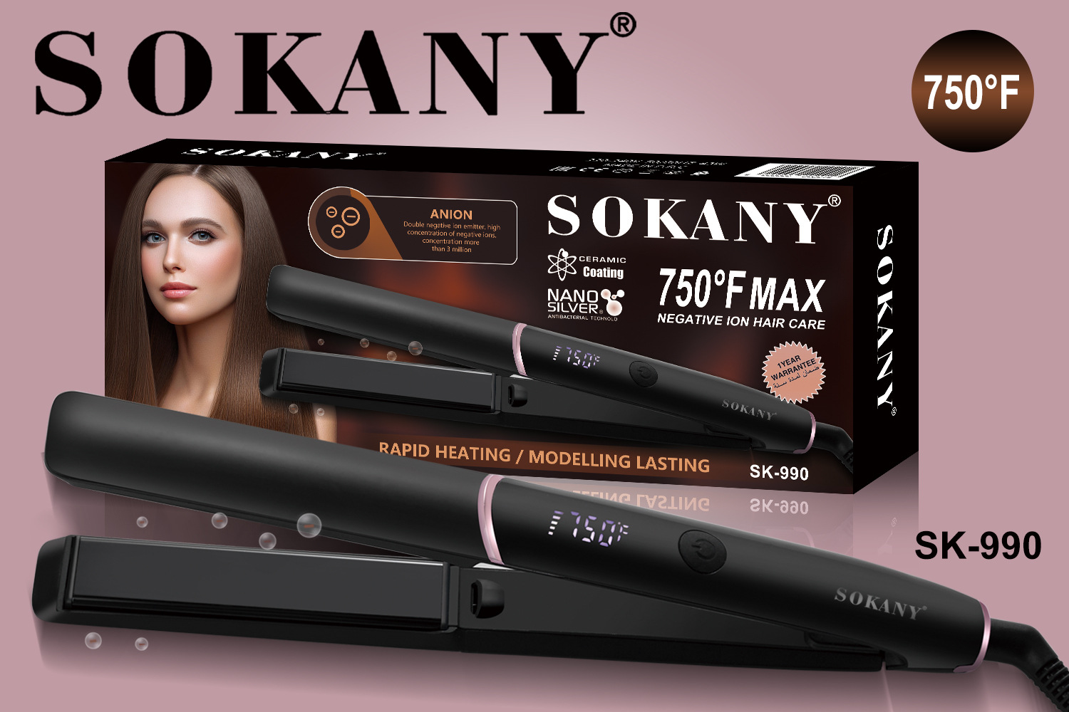 Comercio electrónico transfronterizo SOKANY990 férulas alisadas férulas alisadas mujeres hogar peluquería estilo de cabello una pieza de reemplazo de cabello Application Scenario