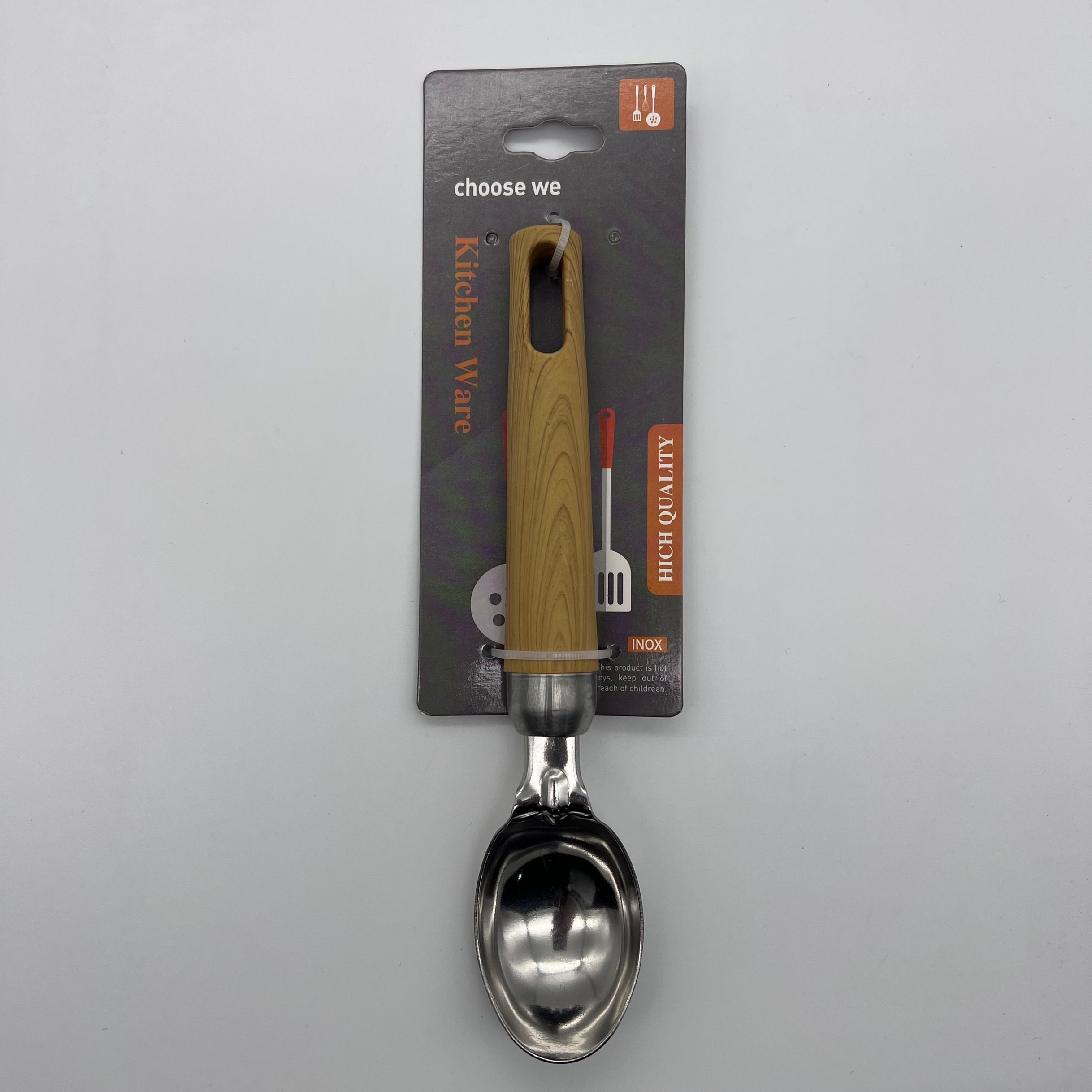 Kitchen supplies stainless steel gadgets plain wood grain ice cream scoop