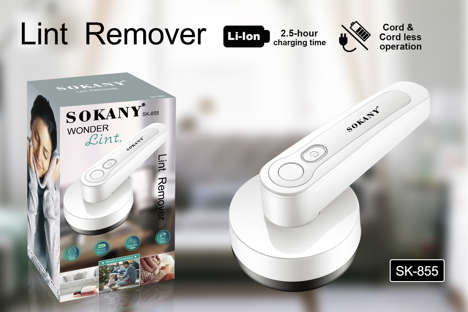 Cross-border SOKANY855 hairball trimming machine, woolen coat and sweater portable hair remover, clothes shaving device, USB charging Item Picture