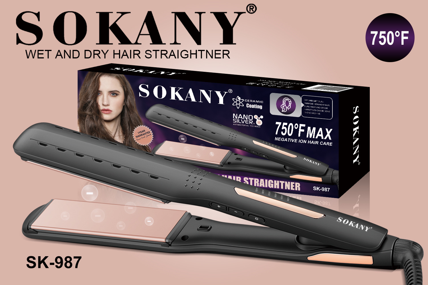 Cross-border SOKANY987 hair straightening splint, ceramic LCD display, sliding screen, built-in styling splint for women's hair care Application Scenario
