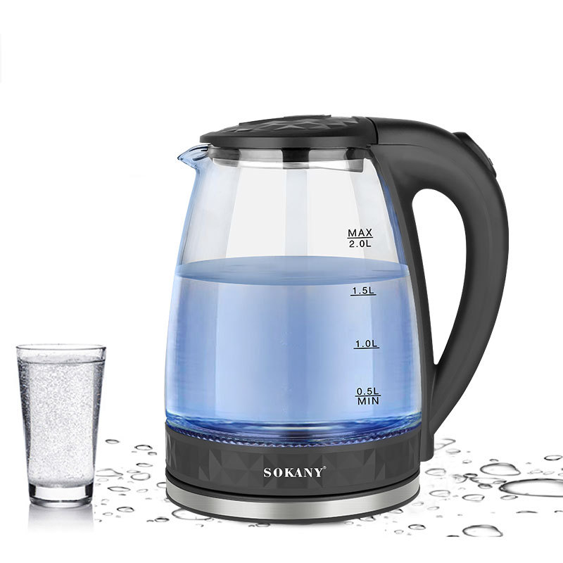 Cross-border SOKANY1045 kettle, electric water heating, LED blue light, automatic power-off, 2L glass, household and export Item Picture