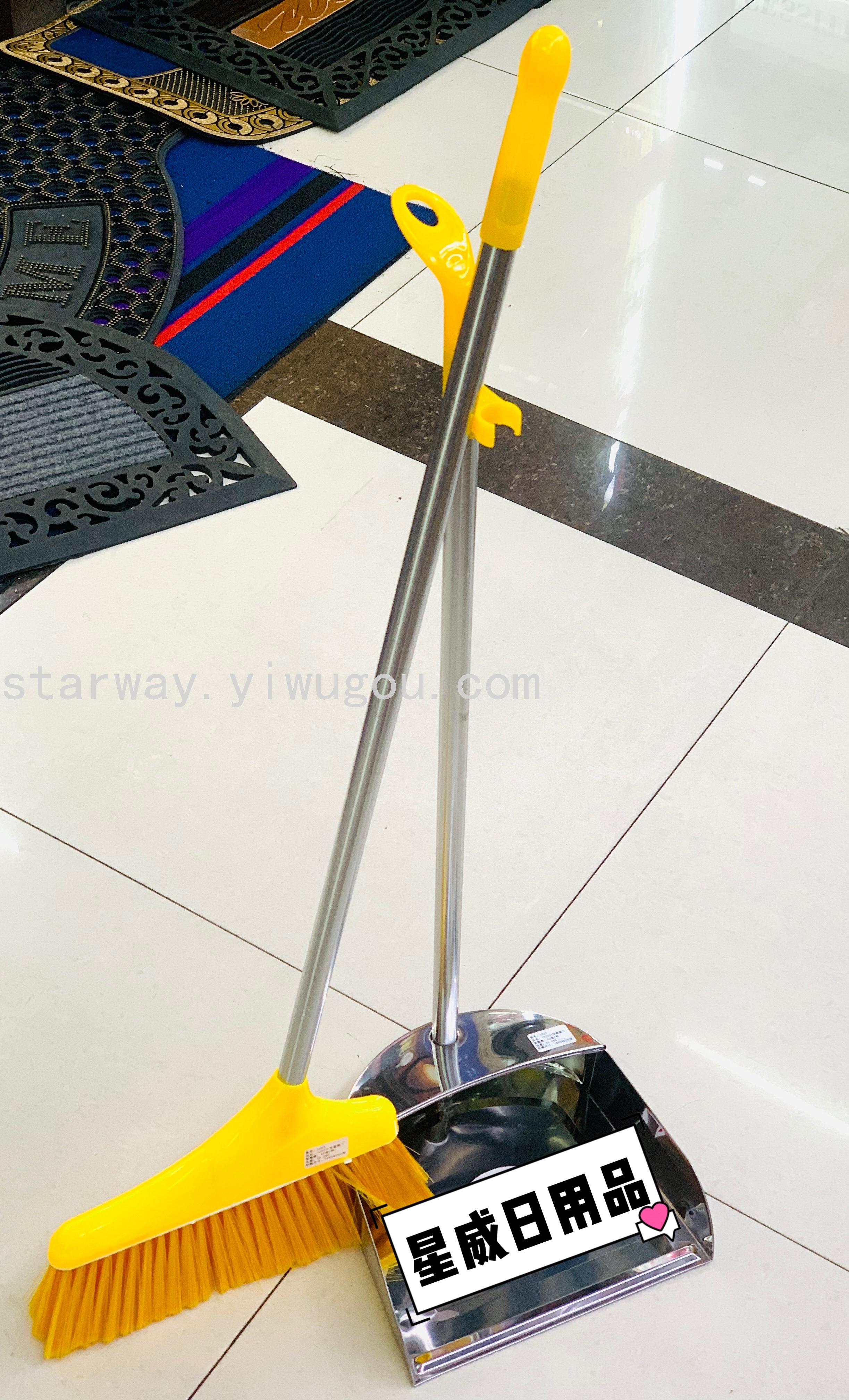 Thickened stainless steel broom and dustpan combination, stainless steel garbage shovel and dustpan, soft bristle broom, dustpan and broom set Item Picture