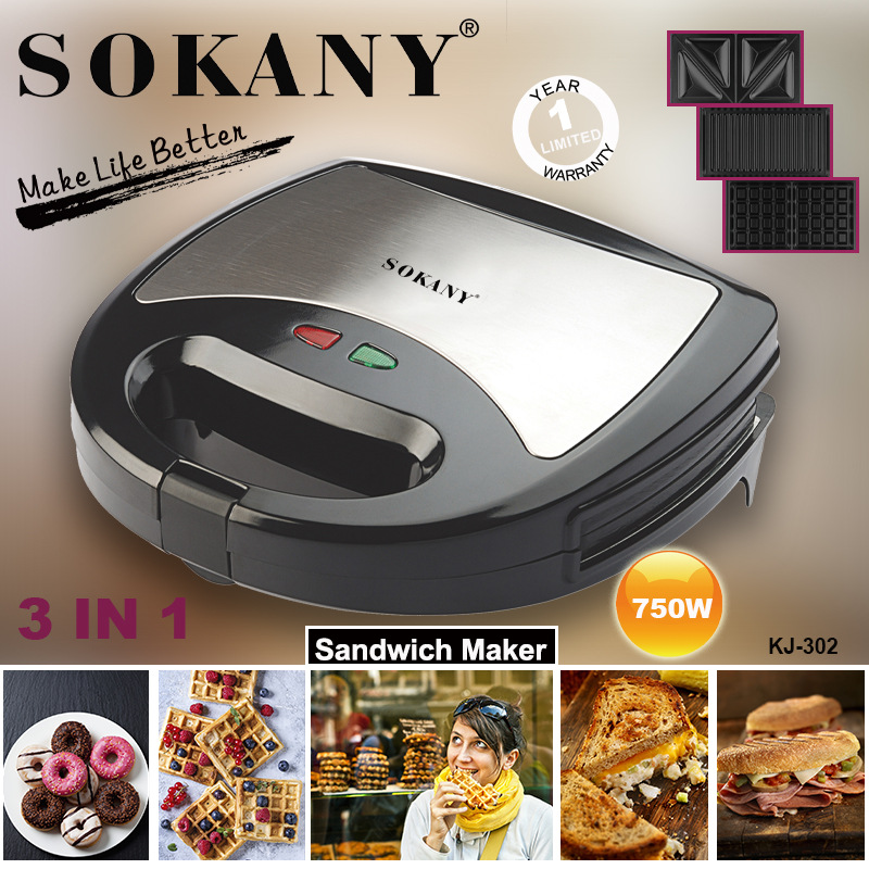 SOKANY three-in-one household plate changing sandwich maker, toaster, stainless steel multi-functional sandwich breakfast machine Application Scenario