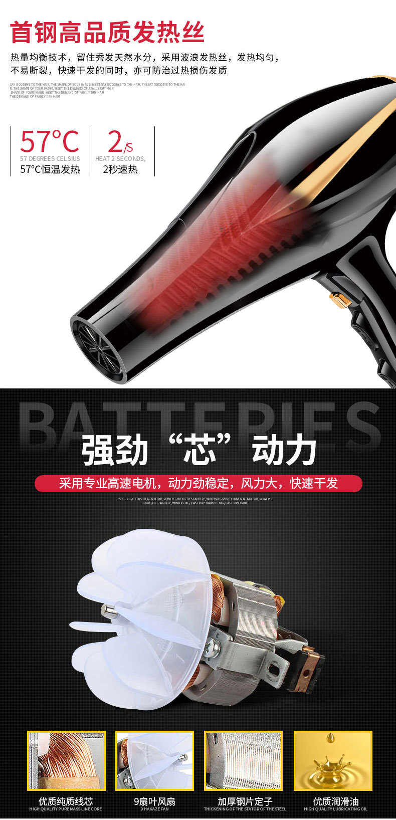 Cross-border SOKANY3855 hair dryer, household hair dryer, student dormitory high-power negative ion hair care Item Picture