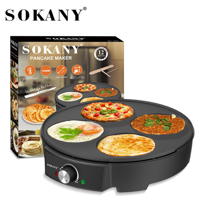 Cross-border SOKANY1003 pancake machine, 4-hole pancake for frying eggs, household hamburger cake breakfast machine, double-sided heating for making pancakes Item Picture