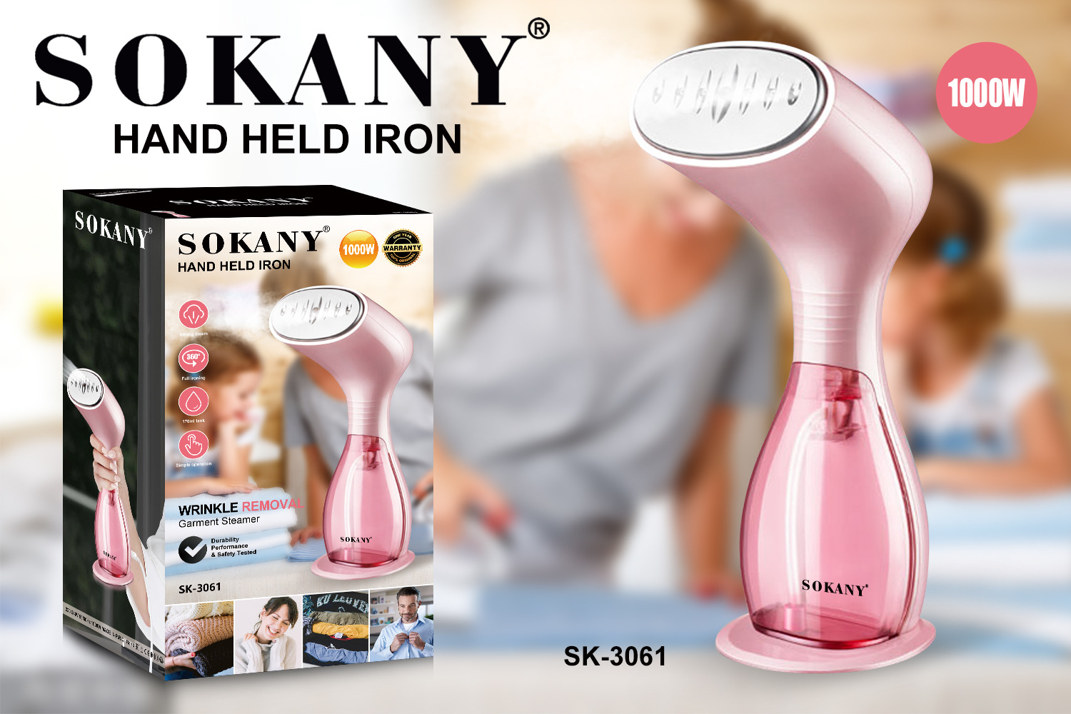 Cross-border sokany3061 Household handheld steam iron High-power electric iron anti-dry-burning steam iron Specification image