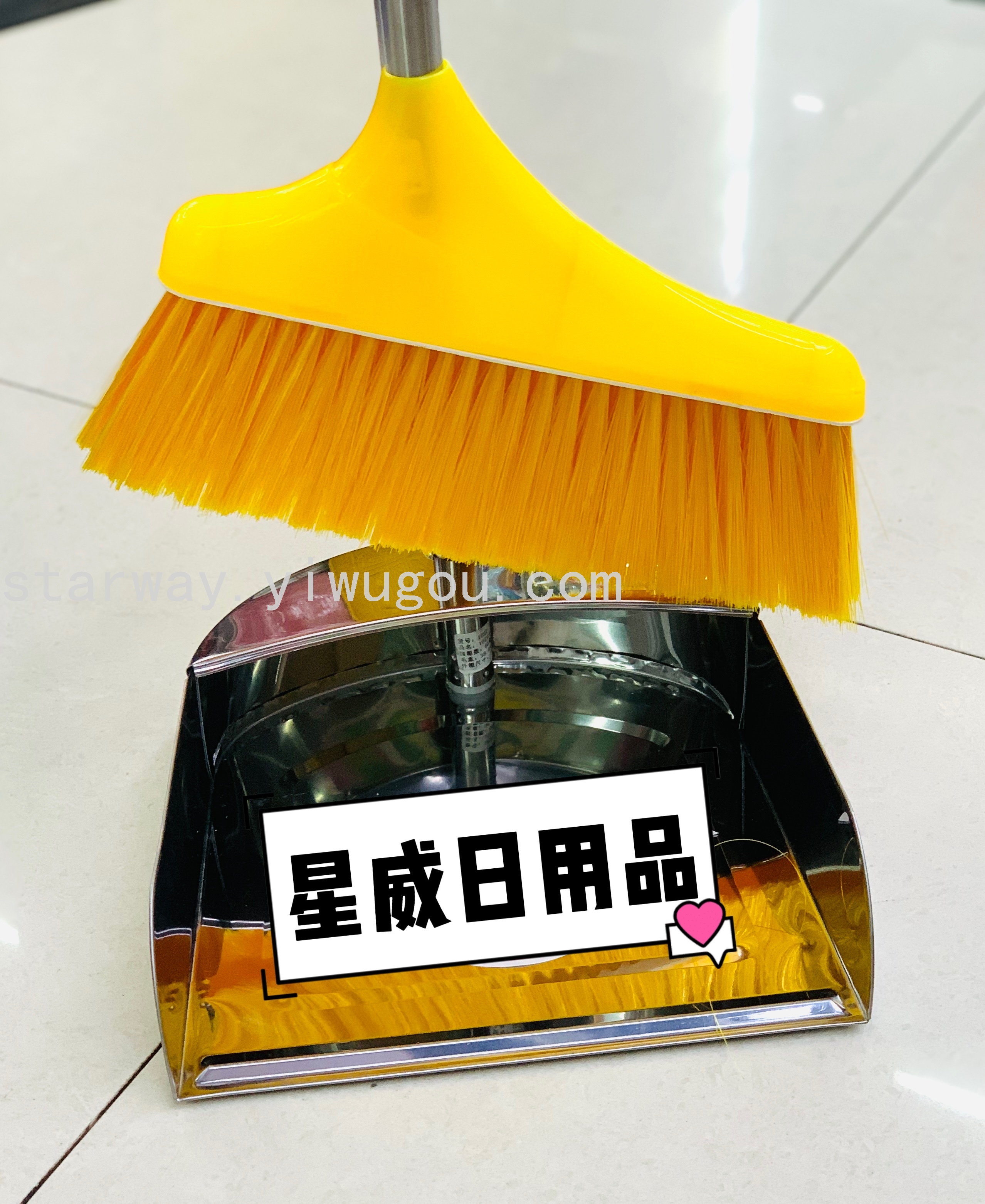 Thickened stainless steel broom and dustpan combination, stainless steel garbage shovel and dustpan, soft bristle broom, dustpan and broom set details Picture