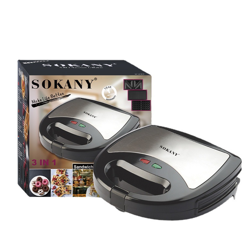 SOKANY three-in-one household plate changing sandwich maker, toaster, stainless steel multi-functional sandwich breakfast machine Item Picture
