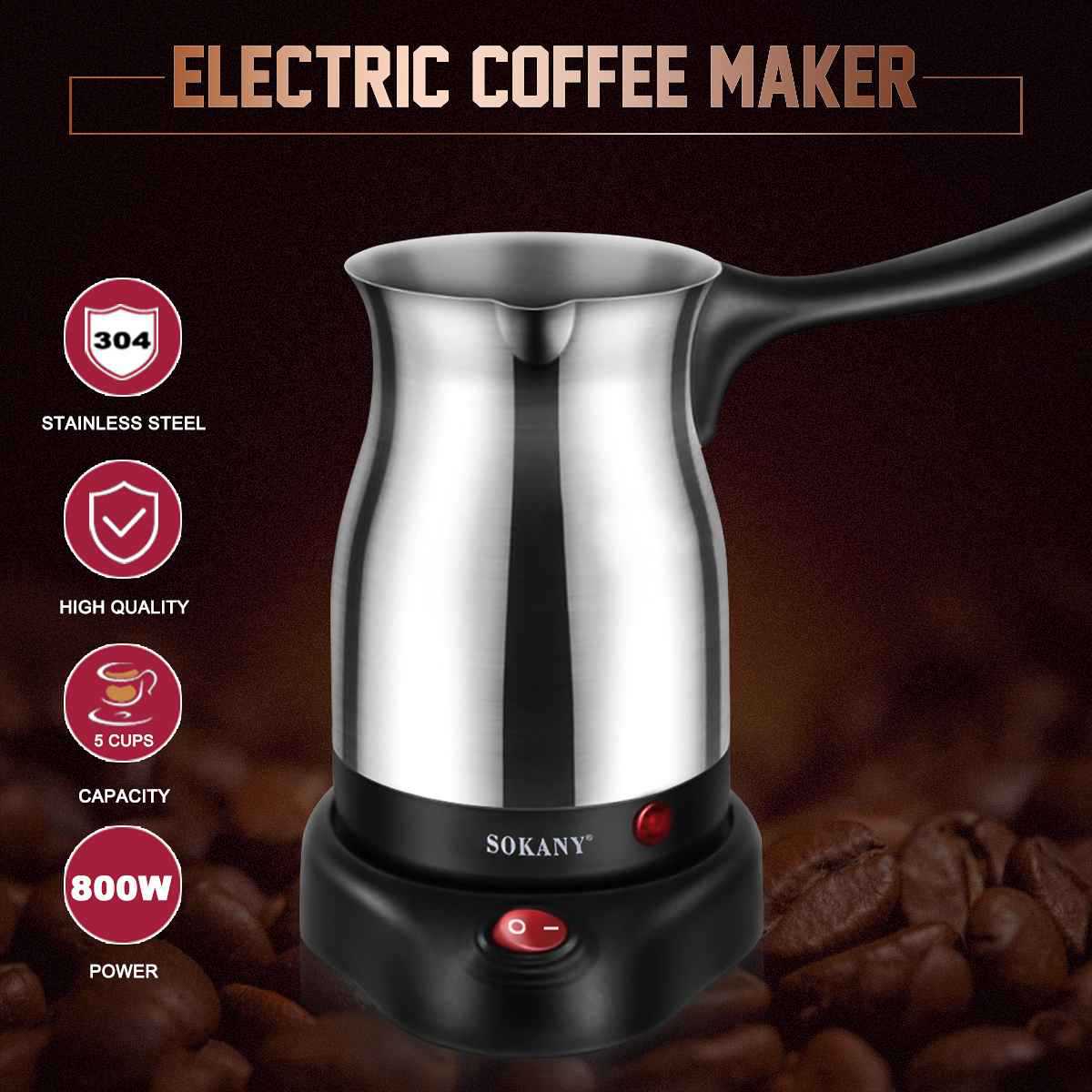 SOKANY stainless steel 203 Turkish coffee pot, electric heating and yellow wine brewing pot, stainless steel detachable type