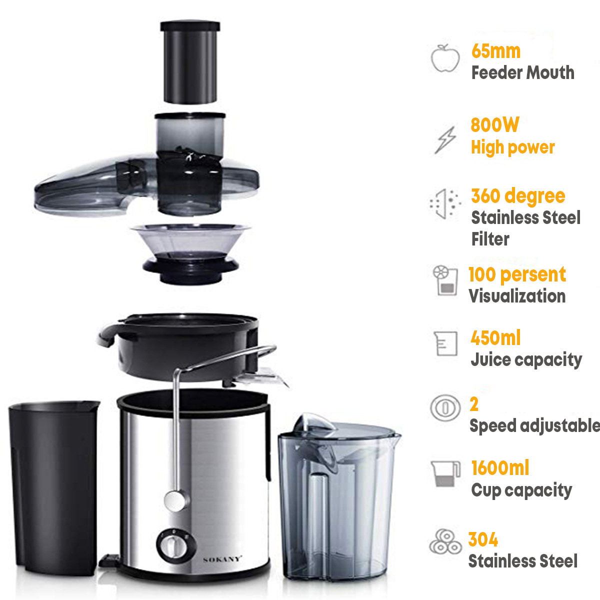 Cross-border SOKANY4000 household multi-functional juicer, stainless steel fully automatic juicer with juice residue separation Item Picture