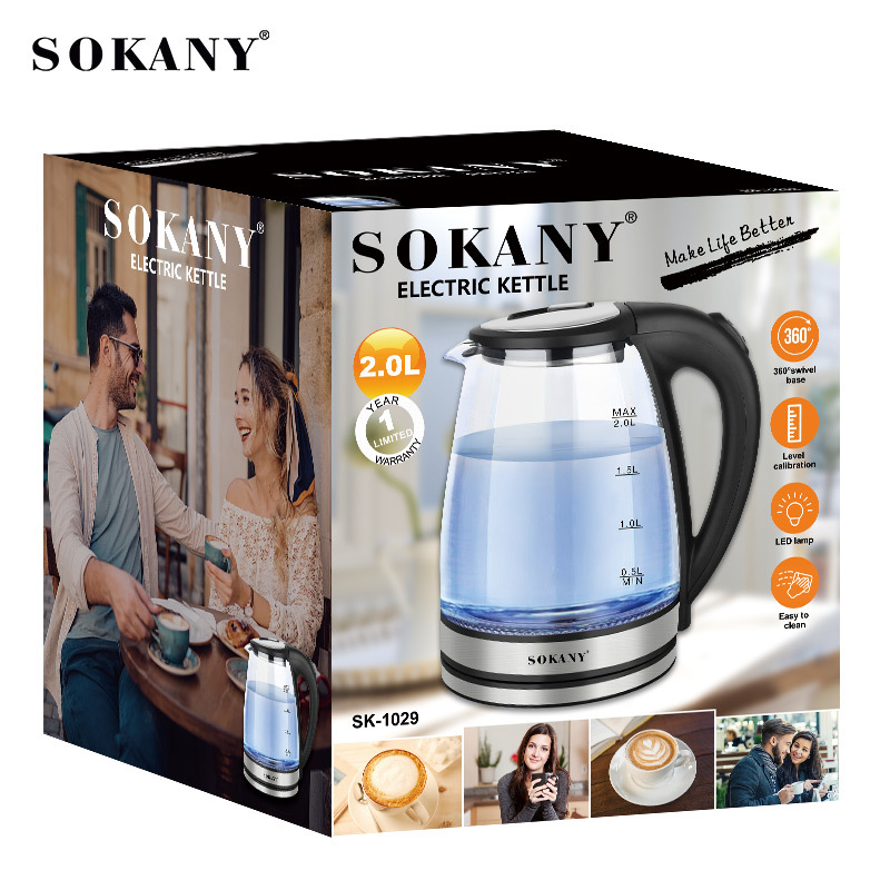 Cross-border SOKANY1029 water kettle, Ocean Blue Light electric water kettle, home, dormitory, office, water boiling, one-piece consignment Application Scenario