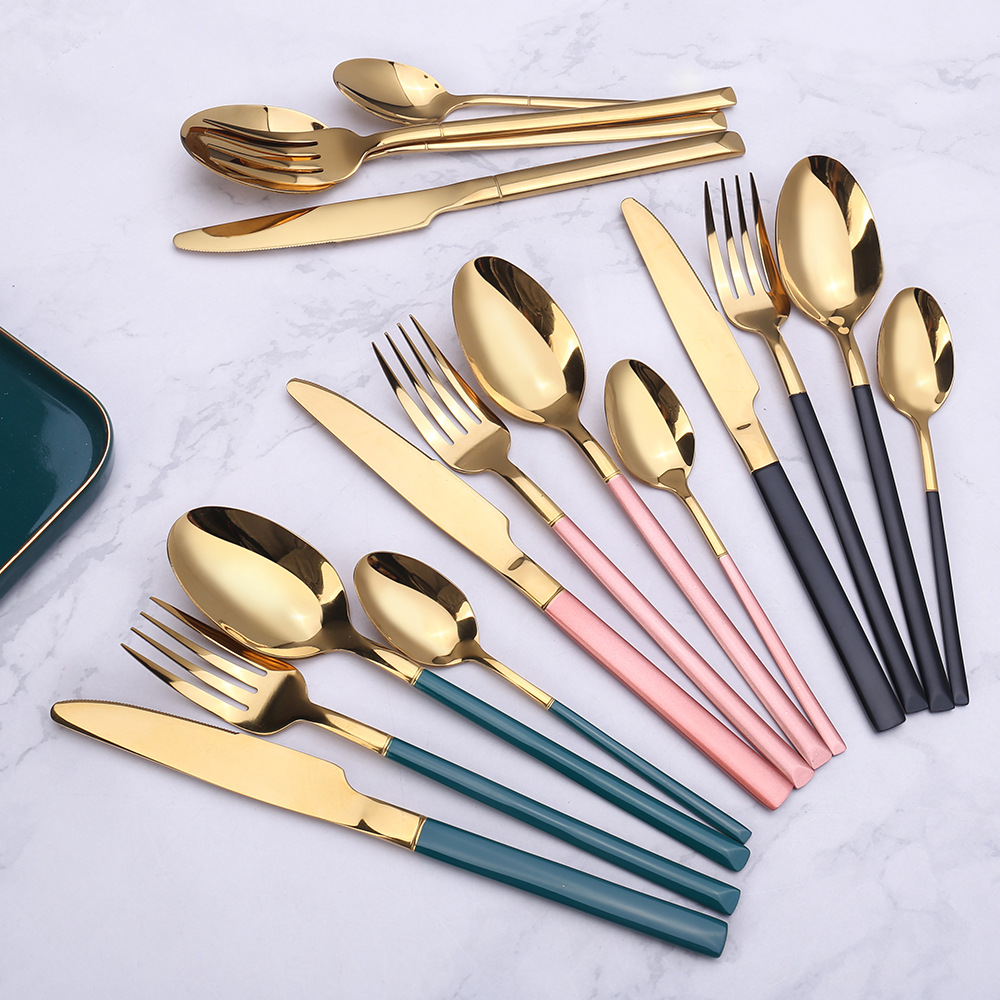Western-style chivalrous stainless steel tableware, emerald steak, knife, fork, spoon, dessert spoon, hotel gift, Western tableware details Picture