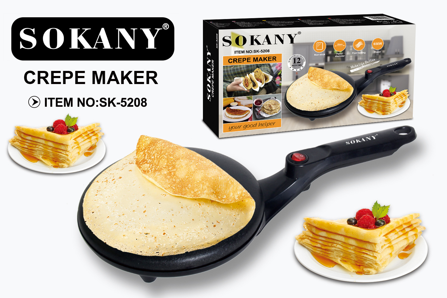 Cross-border bestseller SOKANY5208 European thin pancake machine, Spring Pancake machine, Spring roll wrappers, multi-layer wrappers, fully automatic mini thin pancakes