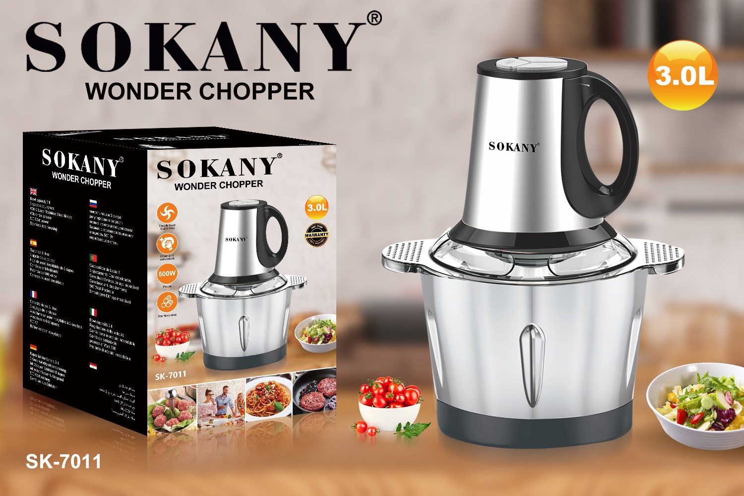Crossover SOKANY7011 agitador 3L eléctrico doméstico picadora de carne corte de verduras cortador de ajo cocina cocina multifunción details Picture