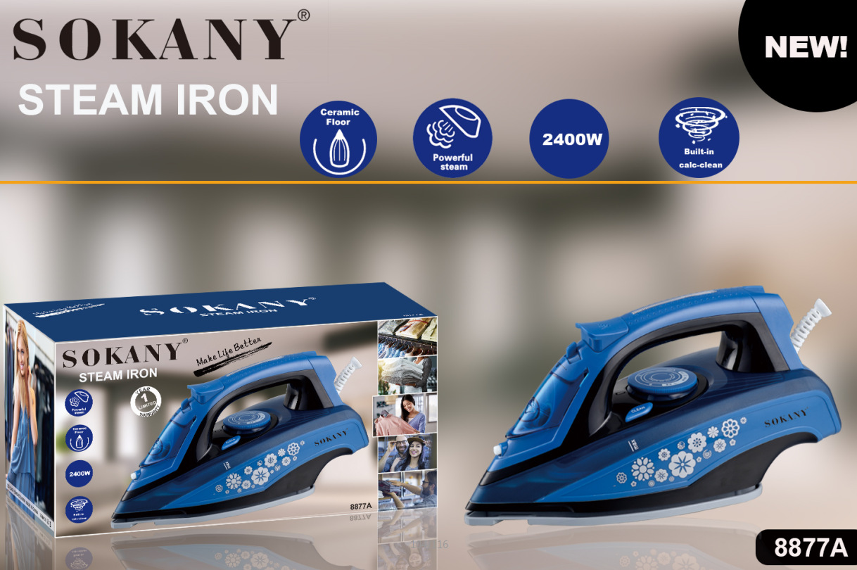Cross-border SOKANY8877A iron for ironing clothes, electric iron plugged in, household, high power, large steam ironing Application Scenario