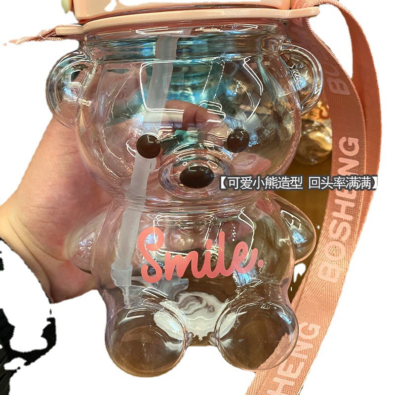 Little Bear water cup for girls, summer large-capacity straw plastic cup, high appearance level water bottle, portable and cute children's water bottle Item Picture