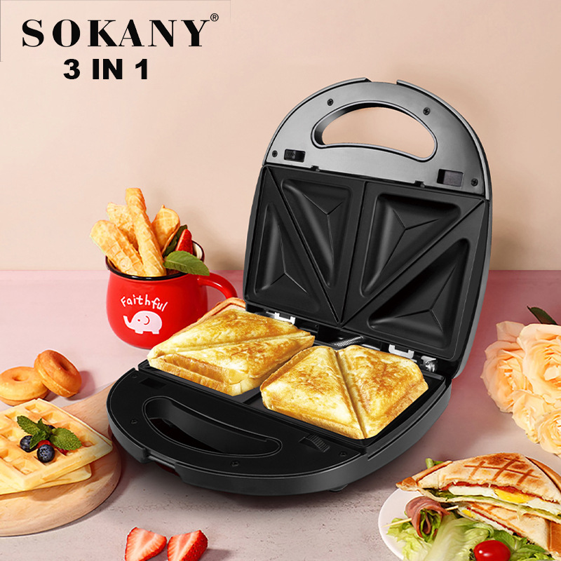 SOKANY three-in-one household plate changing sandwich maker, toaster, stainless steel multi-functional sandwich breakfast machine details Picture