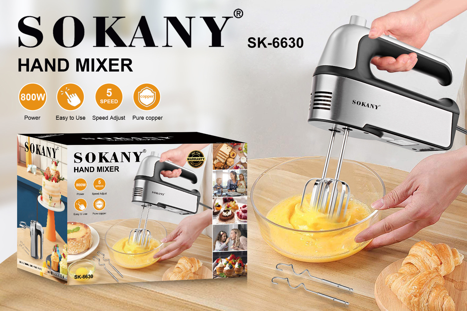 sokany6630 egg beater, electric household blender, automatic cream maker, whipper, small baking tool Item Picture
