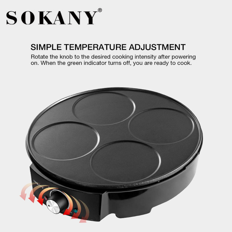 Cross-border SOKANY1003 pancake machine, 4-hole pancake for frying eggs, household hamburger cake breakfast machine, double-sided heating for making pancakes Application Scenario