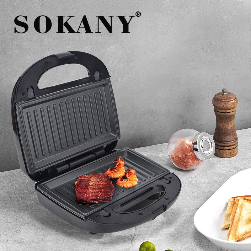 [Cross-border Hot Sale]SOKANY908 Double-sided Heating Household Multi-Functional 6-in-1 Sandwich Baking Electric Griddle Application Scenario