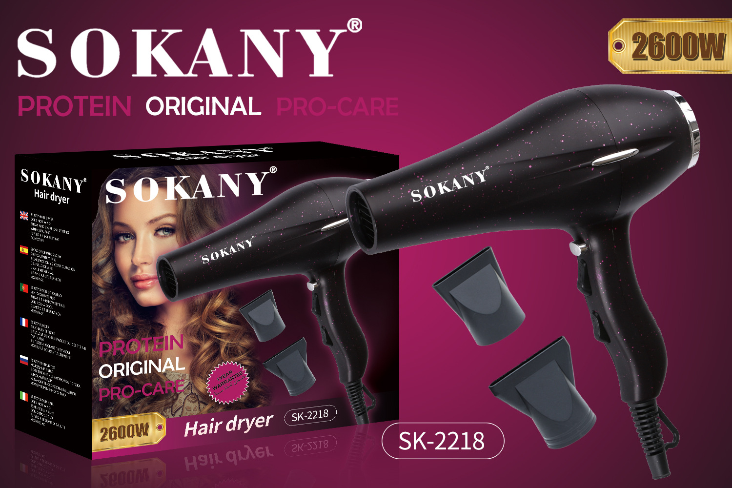 SOKANY2218 hair dryer, Starry Sky Internet celebrity, high-power hair dryer, hotel household, European standard, export one-piece consignment Item Picture
