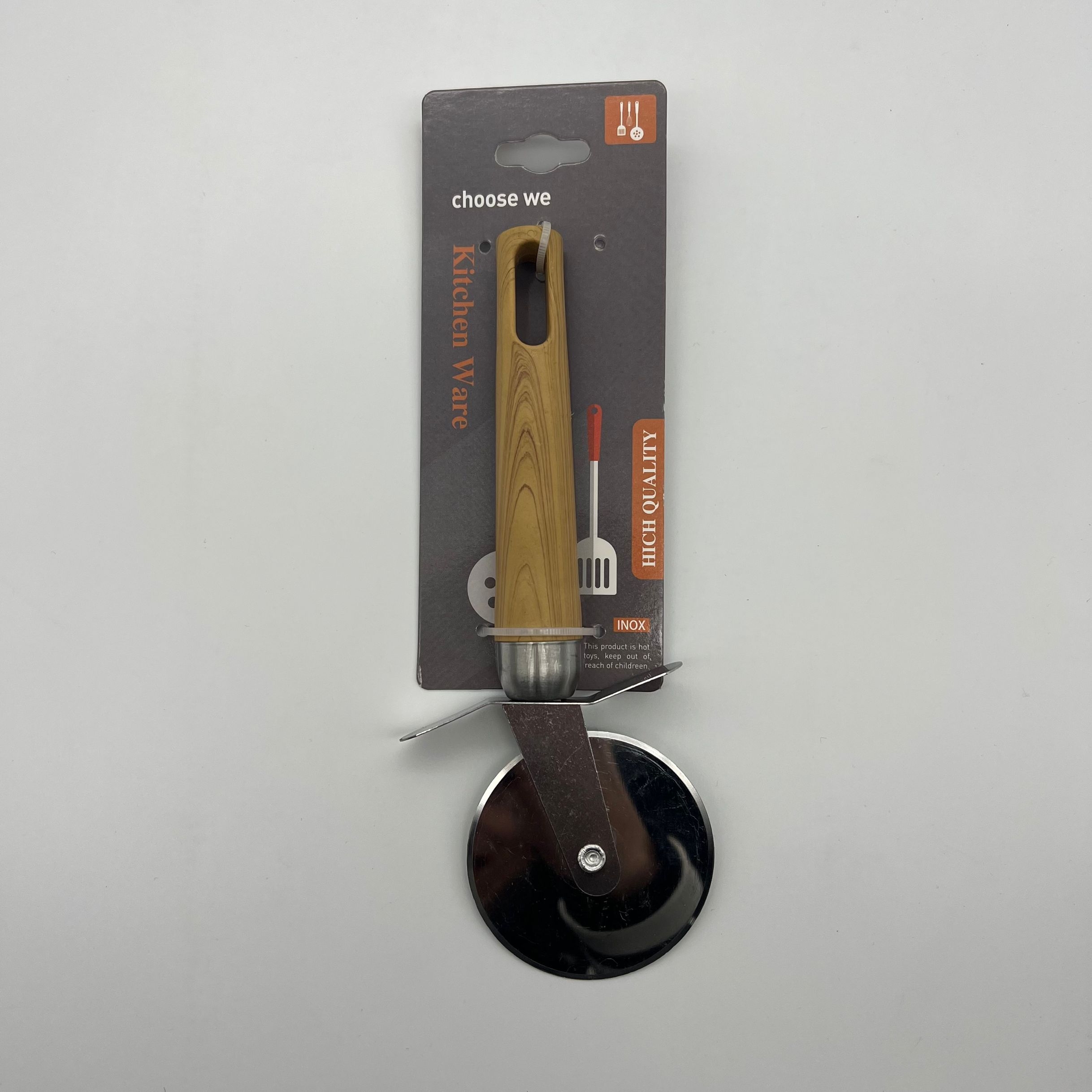 厨房用品不锈钢小工具朴质木纹单轮披萨刀