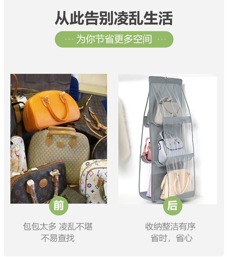 Double-sided six-layer bag hanging bag, non-woven fabric hanging handbag, storage hanging bag, bag storage bag Specification image