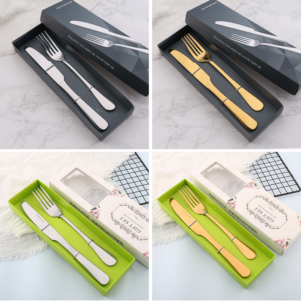 A 1010 Stainless steel Western steak knife, fork and spoon set gift box hotel restaurant supplies with logo available details Picture