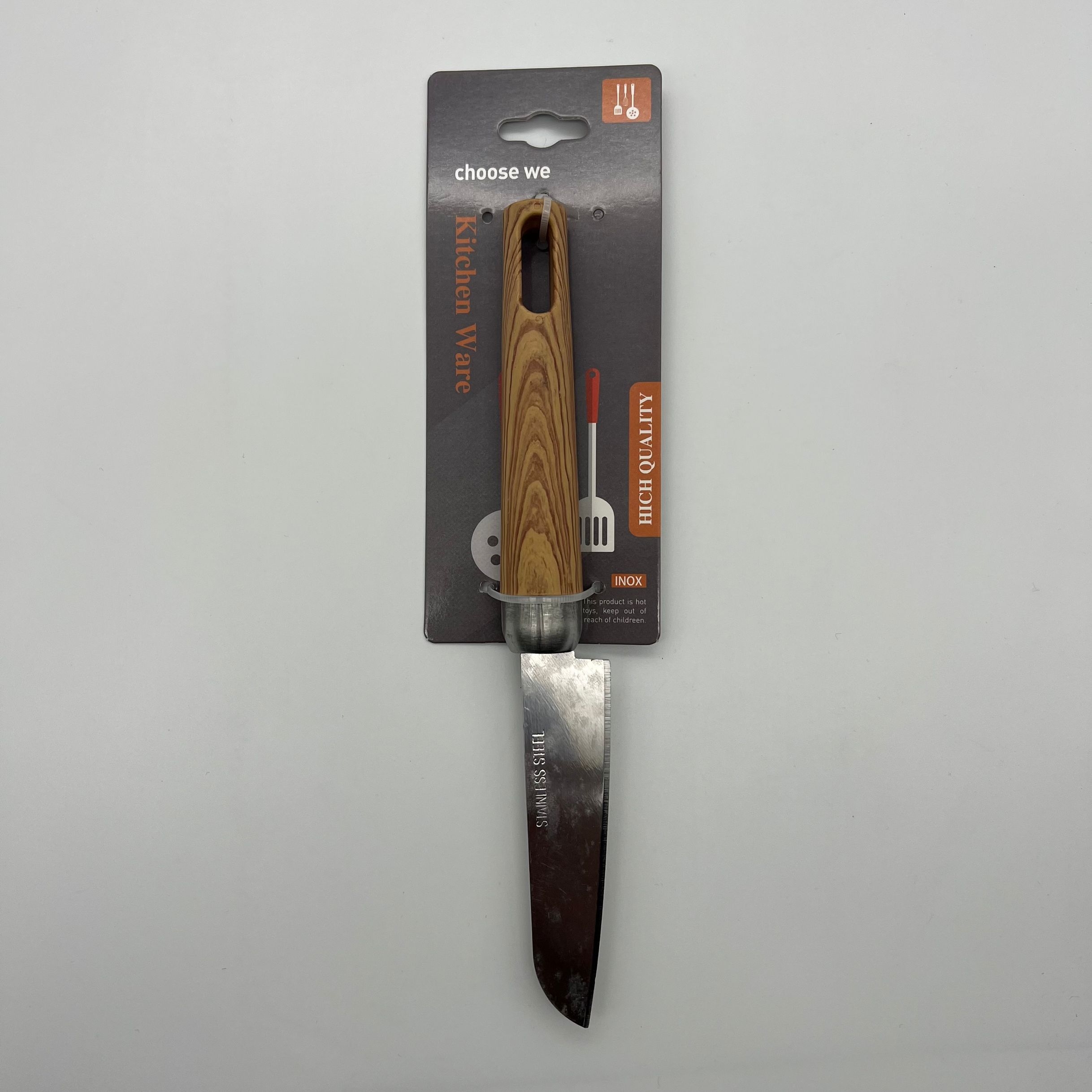 Kitchen gadgets stainless steel plain wood grain pointed fruit knife