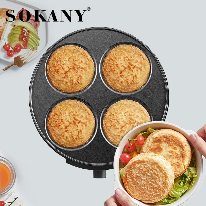 Cross-border SOKANY1003 pancake machine, 4-hole pancake for frying eggs, household hamburger cake breakfast machine, double-sided heating for making pancakes details Picture