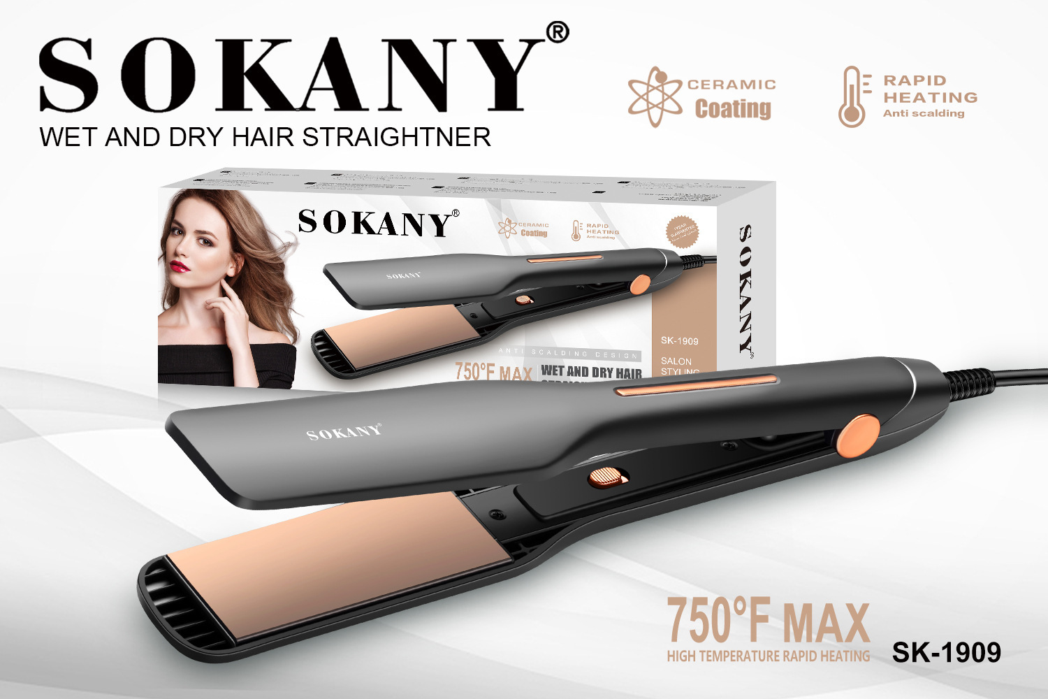 sokany1909 Hair Straightener, dual-purpose straightener, straightener, electric straightener, hair straightener, hair perming device, hair curling device