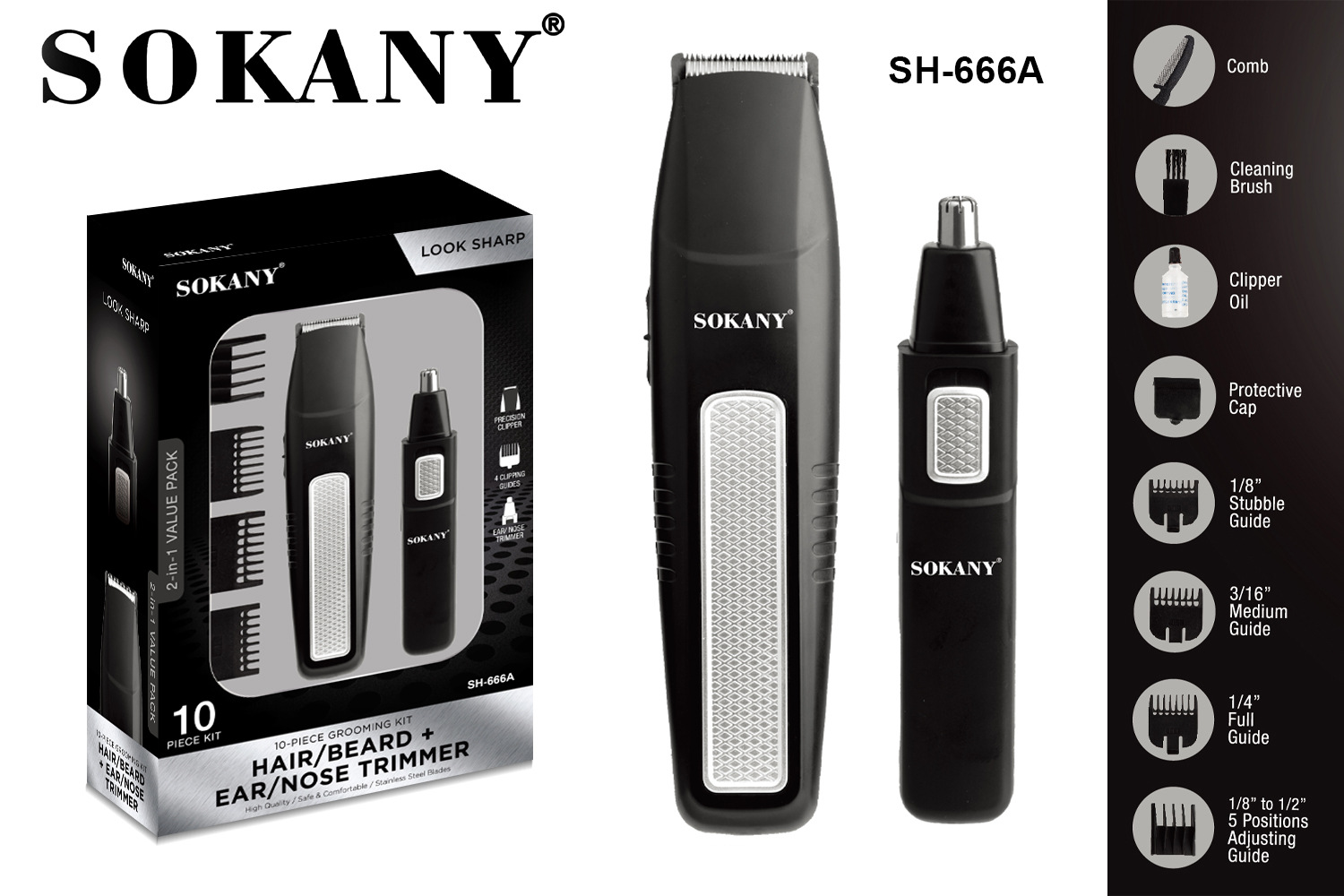 Cross-border SOKANY666A Hair clipper, hairdresser, nose hair trimmer, electric clipper and electric clipper two-in-one multi-functional details Picture