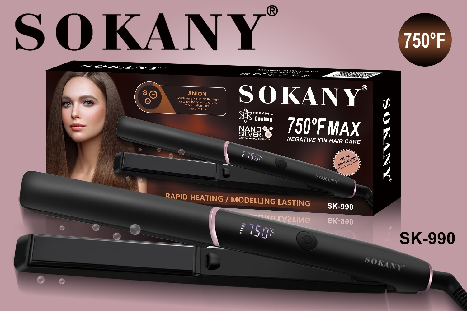 Comercio electrónico transfronterizo SOKANY990 férulas alisadas férulas alisadas mujeres hogar peluquería estilo de cabello una pieza de reemplazo de cabello