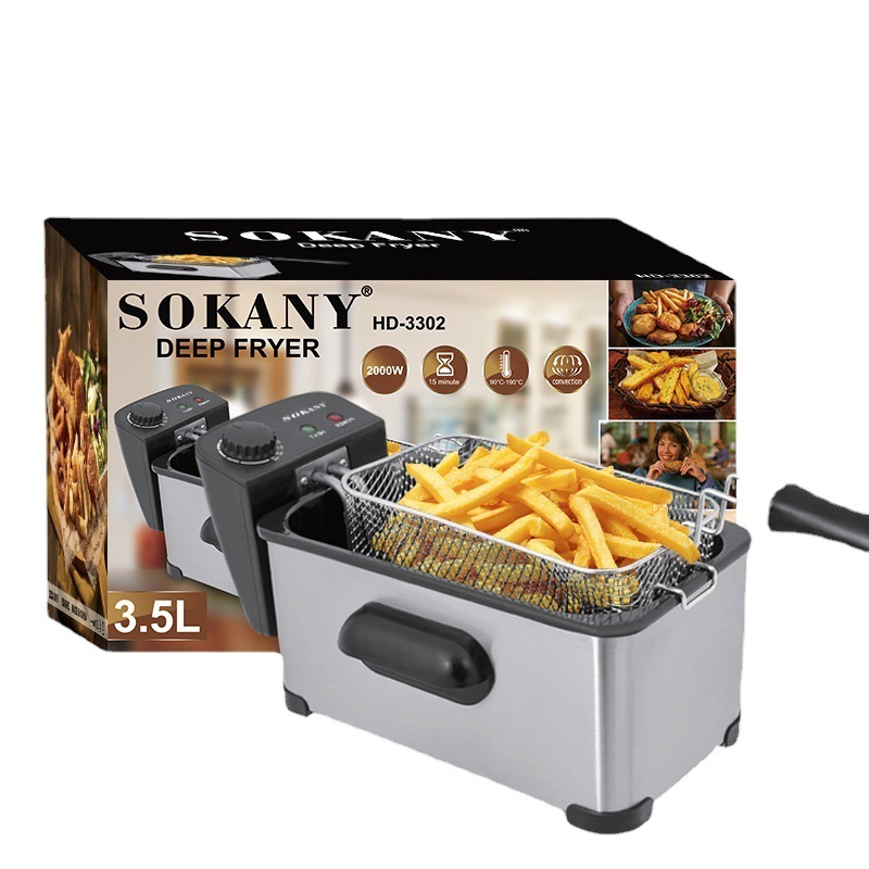 跨境外贸SOKANY3302油炸锅家用3.5L电油炸锅炸薯条机炸鸡翅炸鸡