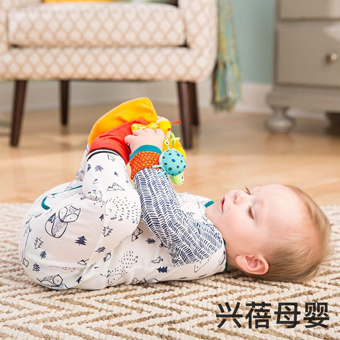 New colorful insect, bee, butterfly, baby rattle watch with socks, newborn baby 0-1 year old set details Picture