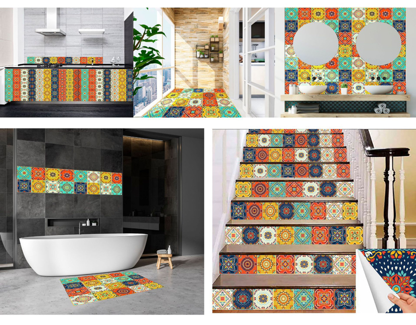 自粘复古小花砖卫生间墙砖欧式腰线拼花瓷砖贴画厨房迷你花片