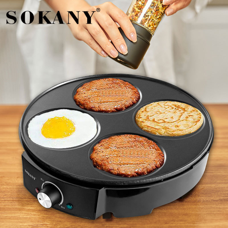 Cross-border SOKANY1003 pancake machine, 4-hole pancake for frying eggs, household hamburger cake breakfast machine, double-sided heating for making pancakes