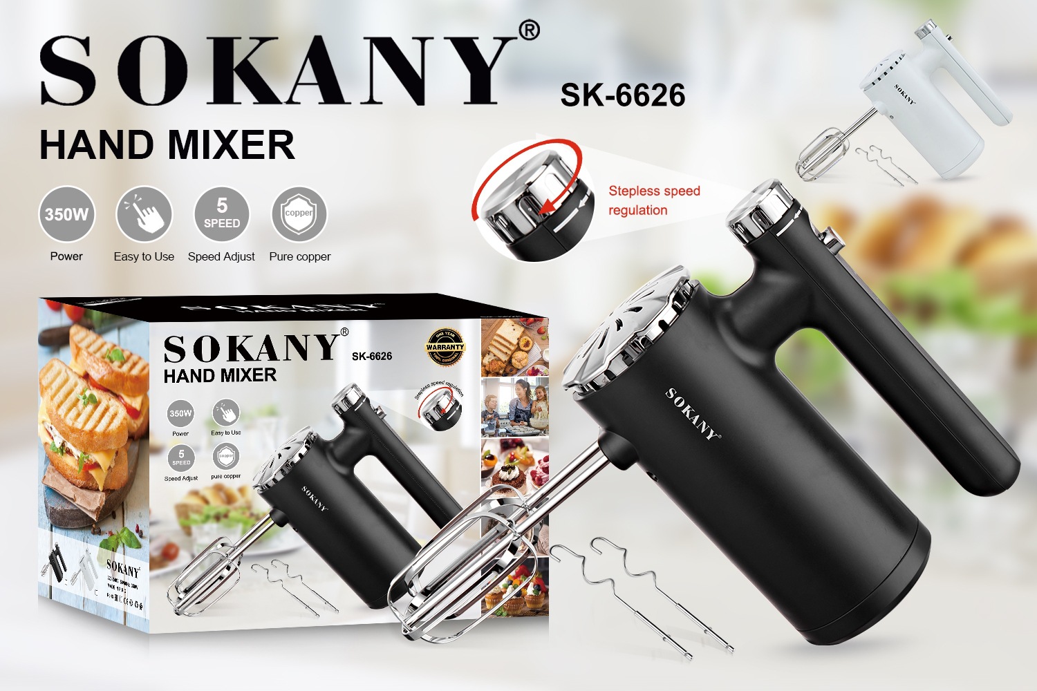 Cross-border SOKANY6626 new manual egg beater for baking, small whipping cream, electric household use