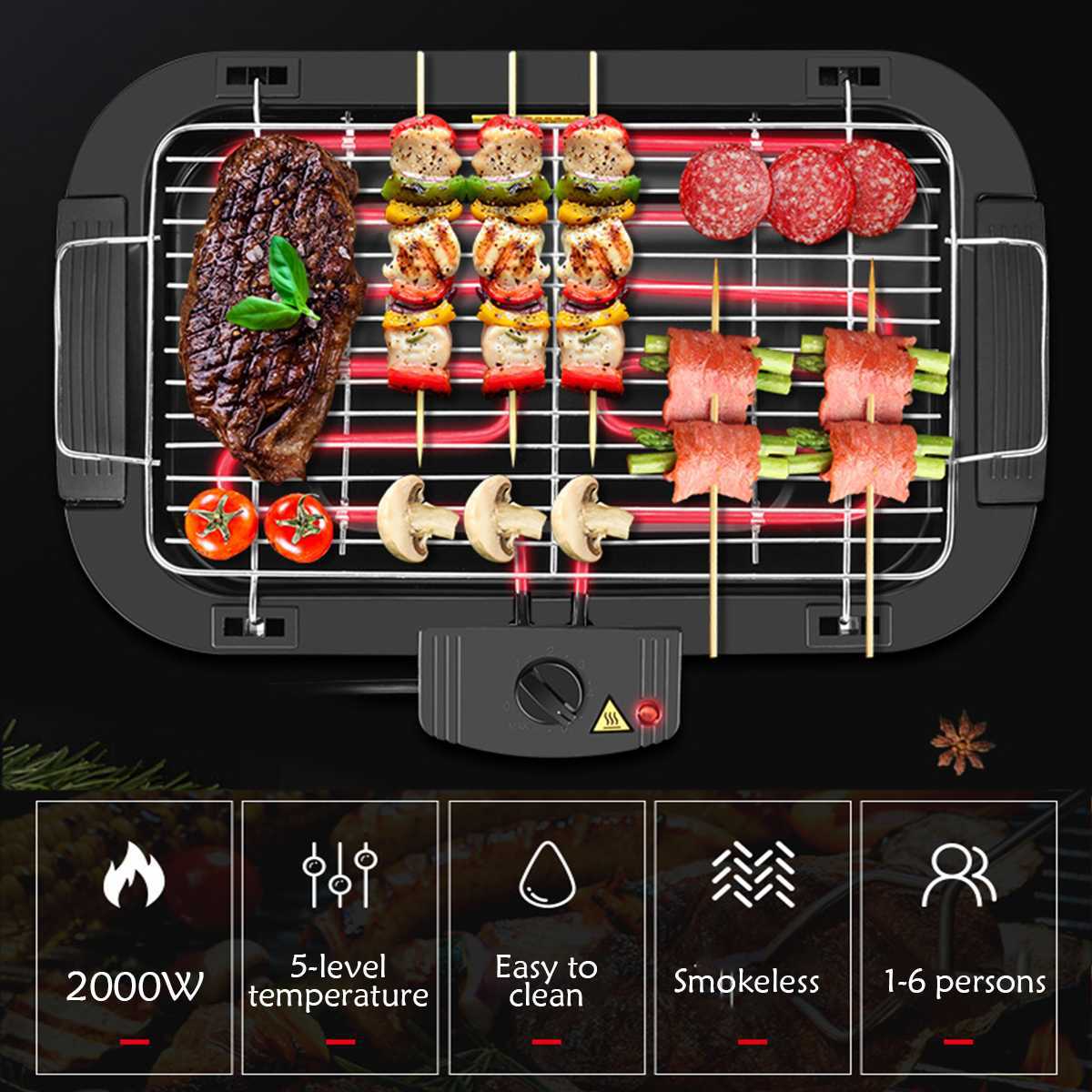 Cross-border bestseller SOKANY273BG European standard household smokeless electric barbecue grill, electric barbecue grill Item Picture