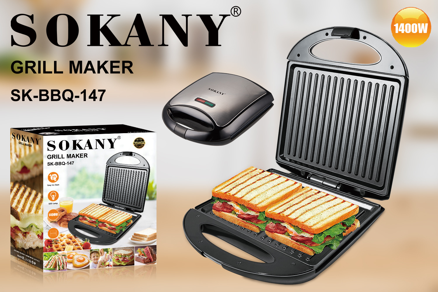 sokany147 Sandwich and Breakfast Machine, a household multi-functional small waffle toaster