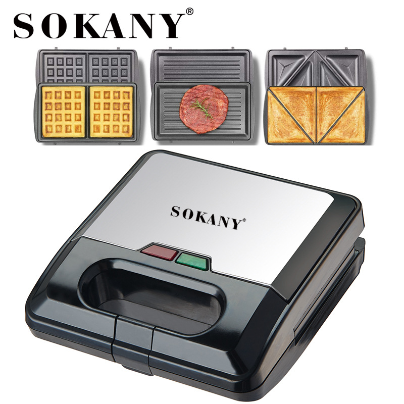 [Cross-border Bestseller] SOKANY303 Three-in-one Sandwich, Multi-Functional Waffle Steak Machine, Hamburger Panini Machine