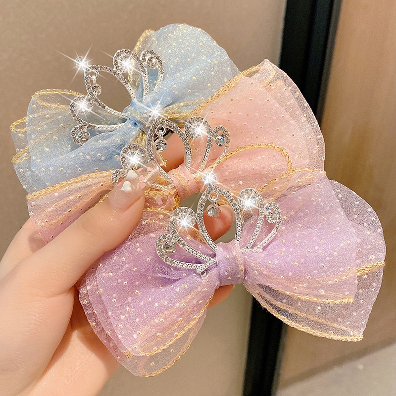 Korean super fairy three-dimensional bow hair clip, children's hair accessory, girl little princess crown top clip, cute headwear full figure