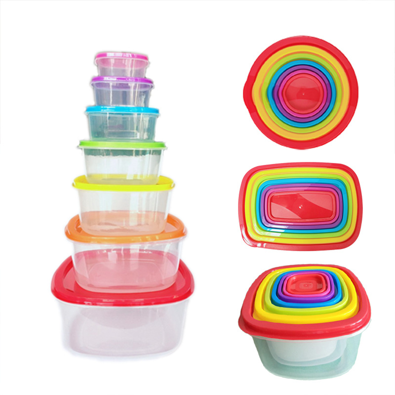 Refrigerator storage box plastic lunch box microwave rainbow crisper set