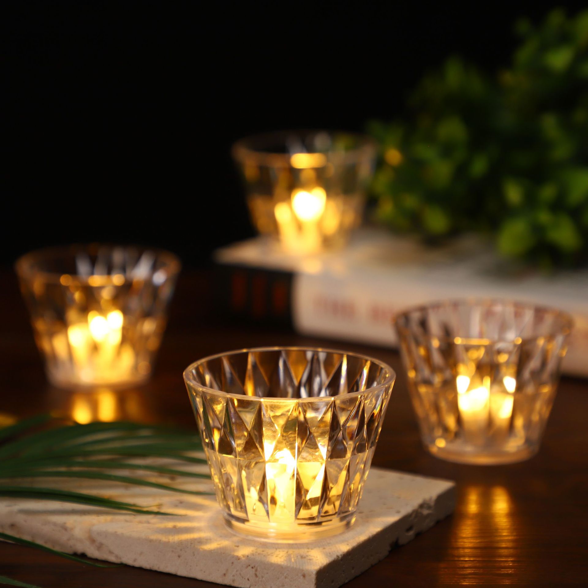 LED electronic candle lights, wedding Instagram popular crystal transparent night lights, ambient lights, projection lights, bedside decorative lights details Picture