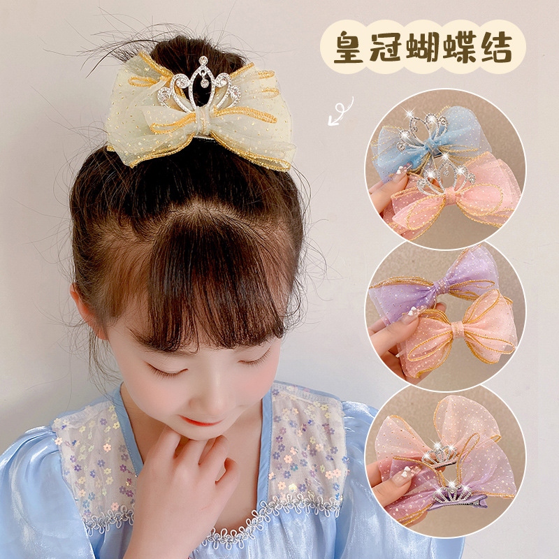 Korean super fairy three-dimensional bow hair clip, children's hair accessory, girl little princess crown top clip, cute headwear details Picture