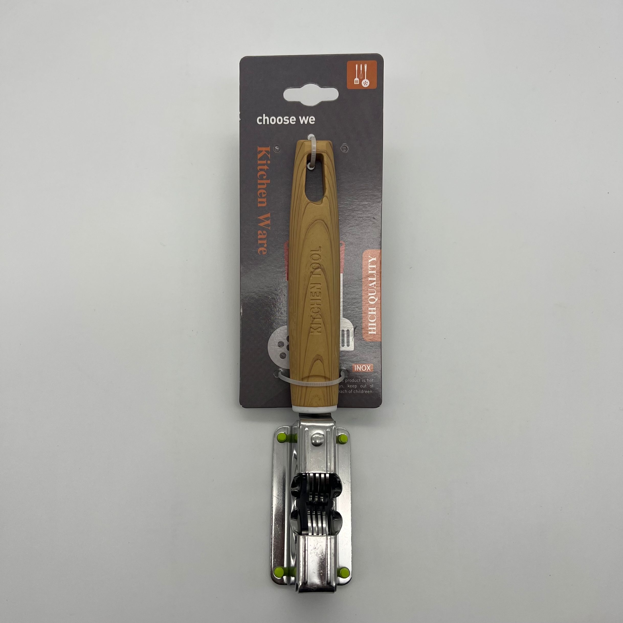 Kitchen appliances stainless steel tools wood grain knife sharpener