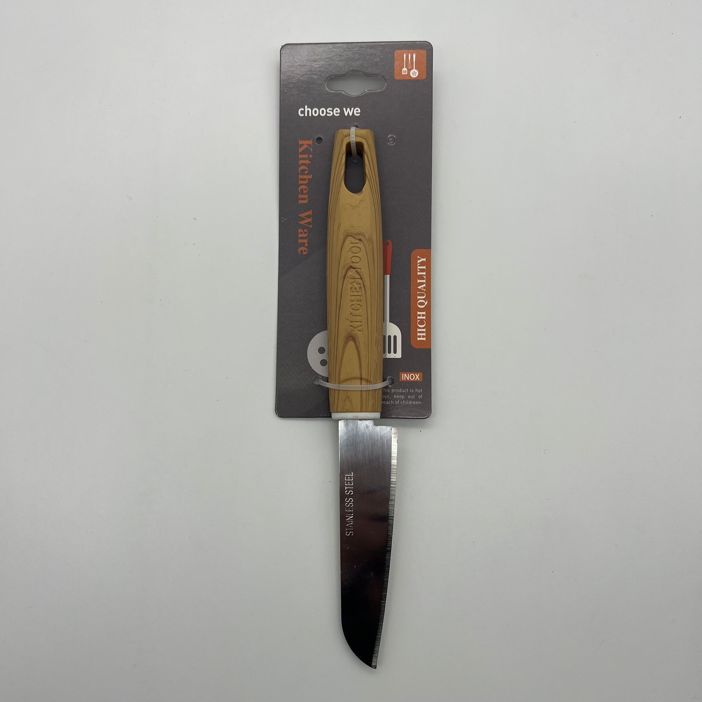Kitchen gadgets stainless steel wooden grain pointed fruit knife